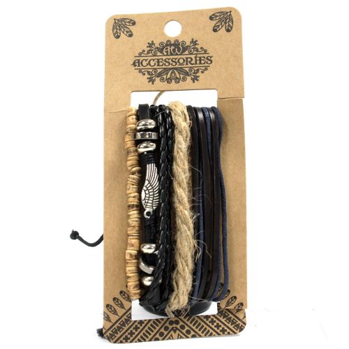 Férfias Karkötő Szett - Vas és Bőr Szárny