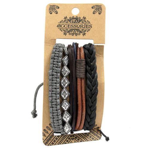 Férfias Karkötő Szett - Vas és Bőr Fonott